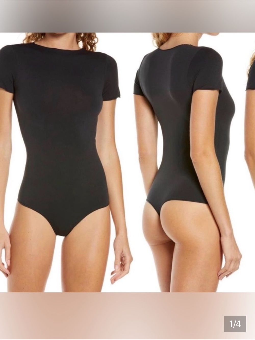 SKIMS Short-Sleeve Thong Bodysuit in Black